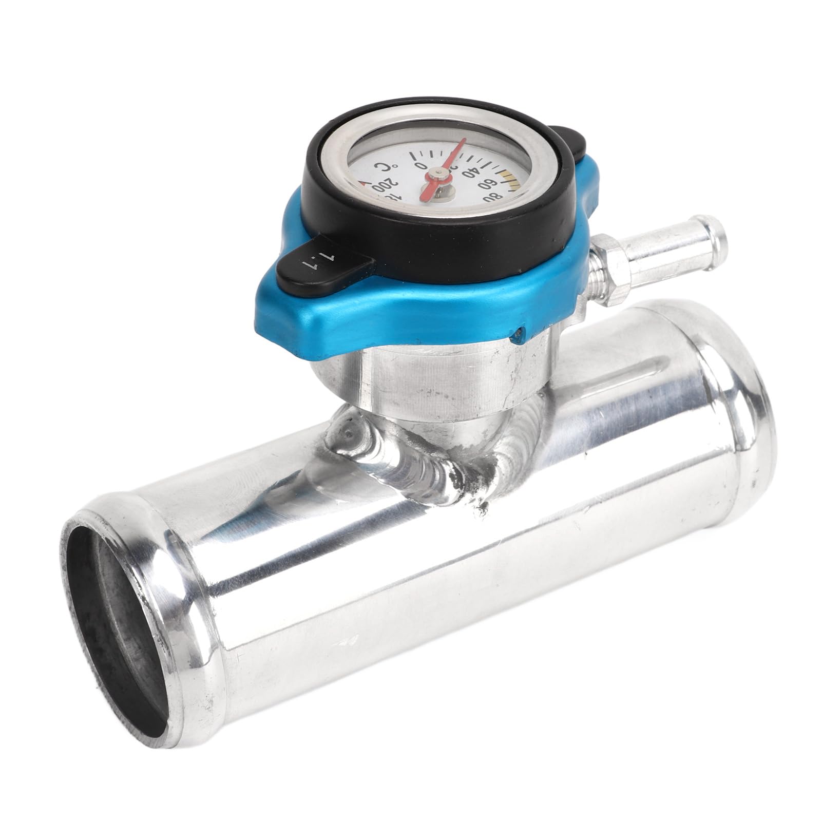 SIXRUN Wlew Chłodnicy Rzędowy T6061 Powierzchnia Polerowana Aluminium Wbudowany wąż Chłodnicy Wlew Wlewu 38 Mm 1 1 2 Cale OD Pokrywa Wyświetlacza Temperatury, Bara do Układu Chłodzenia Samochodu