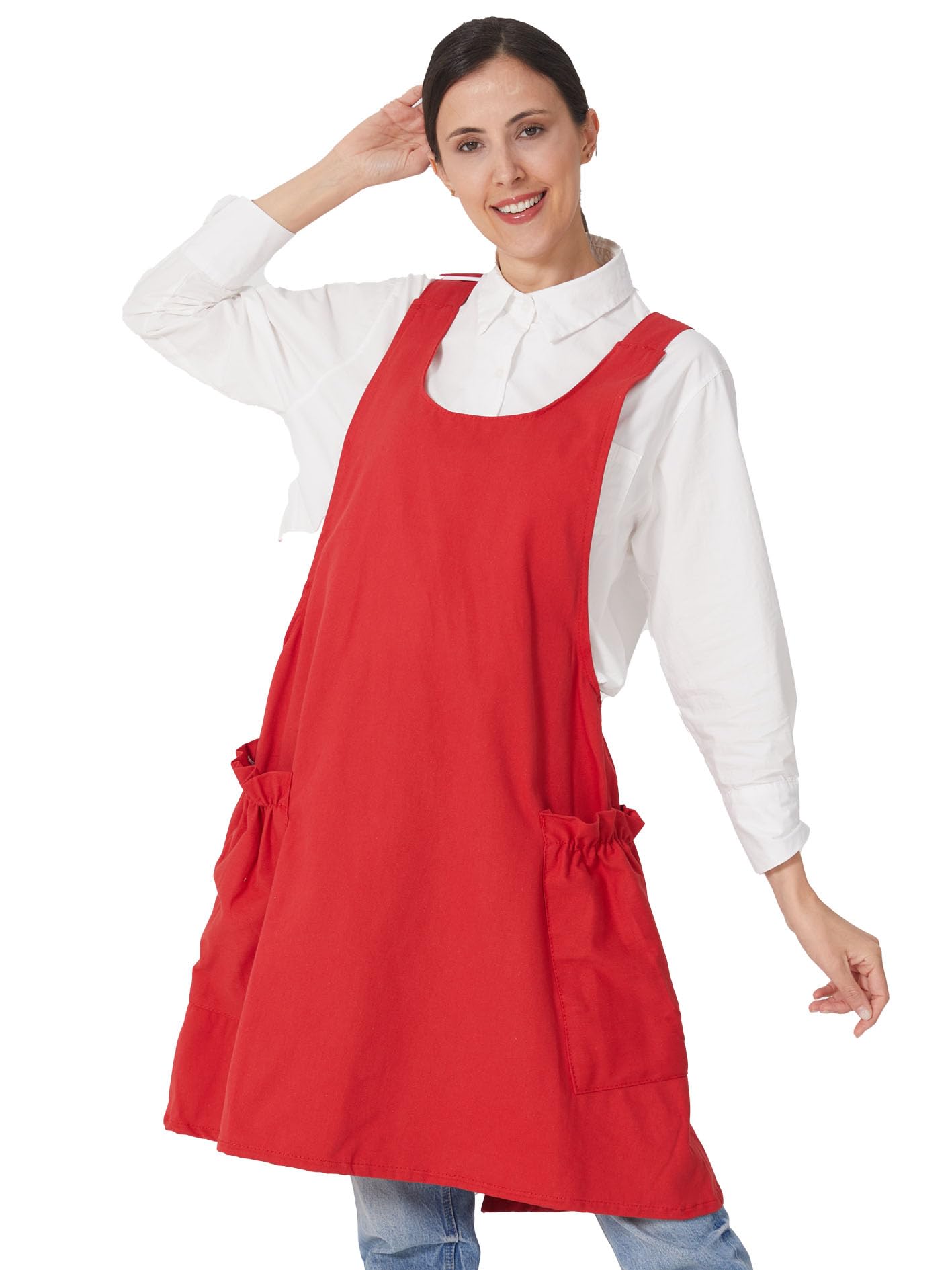 Cozy Adjustable Cross Back Aprons for Women with Pockets Cotton Linen Cooking Kitchen Baking