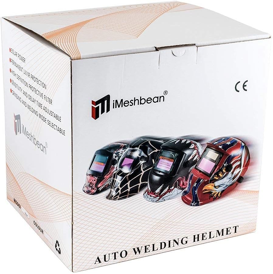 iMeshbean Auto Darkening Welding Helmet Solar Powered Hood Mask Grinding with Extra Lens ANSI Approved Eagle Design Color