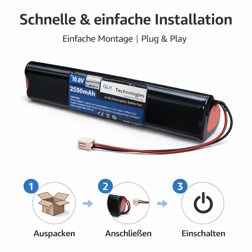 GLK-Technologies® | 10,8V / 2550mAh verbesserter | High Power Akku für Velux Solarfenster Dachfenster Rollladen mit 9 AA Zellen NiMH mod. 946933/946930 / 846933 BJ2026