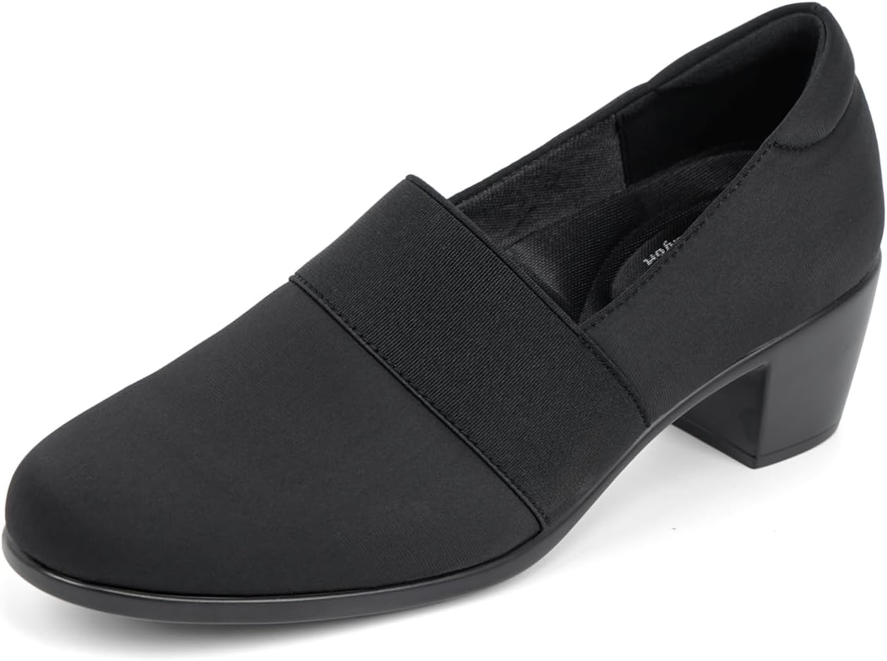 VJH confort Women’s Heeled Shoes, Comfortable Elastic Low Block Chunky Heels Pumps