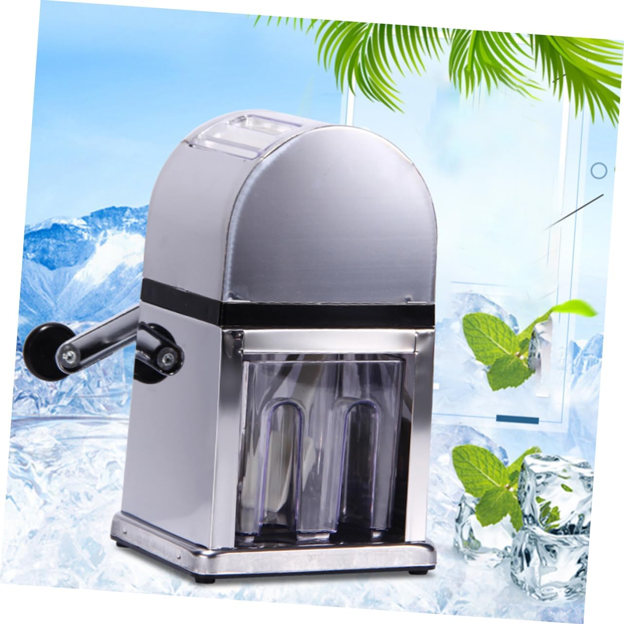 Hand Crank Ice Shaver Mini Ice Crusher Machine Manual Stainless Steel Compact for
