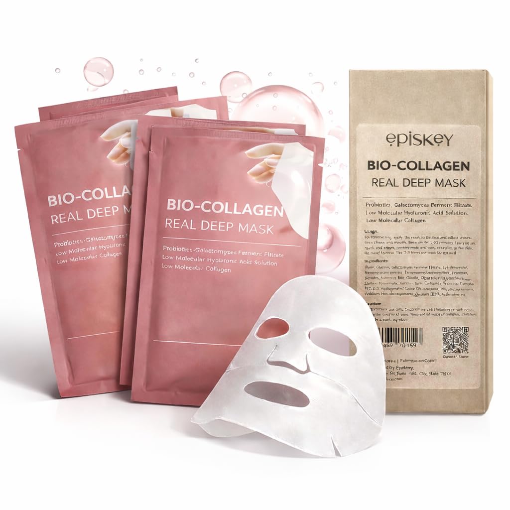 episkey bio-collagen overnight face mask | korean glass skin hydrogel mask for deep hydration, pigmentation, anti-aging & pore minimizing | hyaluronic acid, niacinamide, vitamin e & centella, 34 ml (pack of 4)