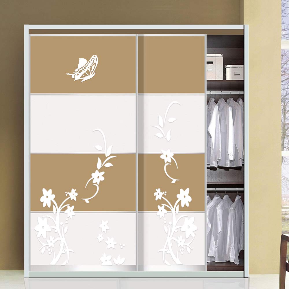 2 Stickers Muraux Fleur Vigne Papillon Noir – 140x50 Cm – Autocollants Amovibles PVC Pour Mur, Réfrigérateur, Cuisine, Chambre