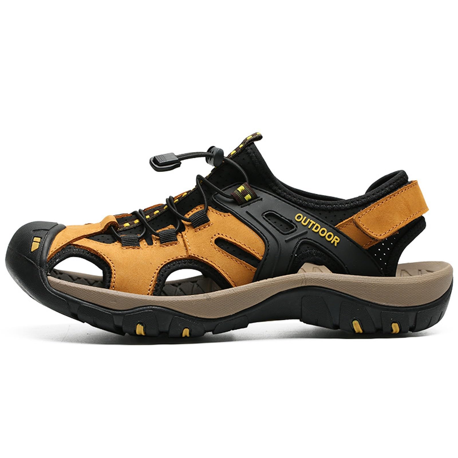 Genérico Sandalias Hombre Trekking Verano,Sandalias Casuales De Verano Para Hombre Transpirables De Punta Abierta Planas De Cuero CóModas Para Uso Diario Con Pantalones Cortos