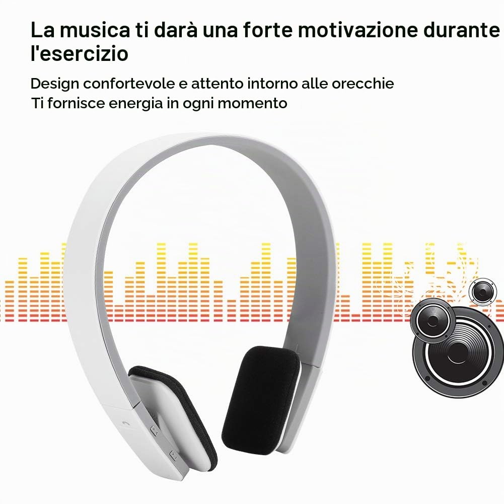 Goshyda Cuffie, Cuffie Vivavoce Ergonomiche Senza Fili Bluetooth Stereo con Bassi Potenti e Microfono, per Sport all'Aria Aperta Running Fitness(Bianca)