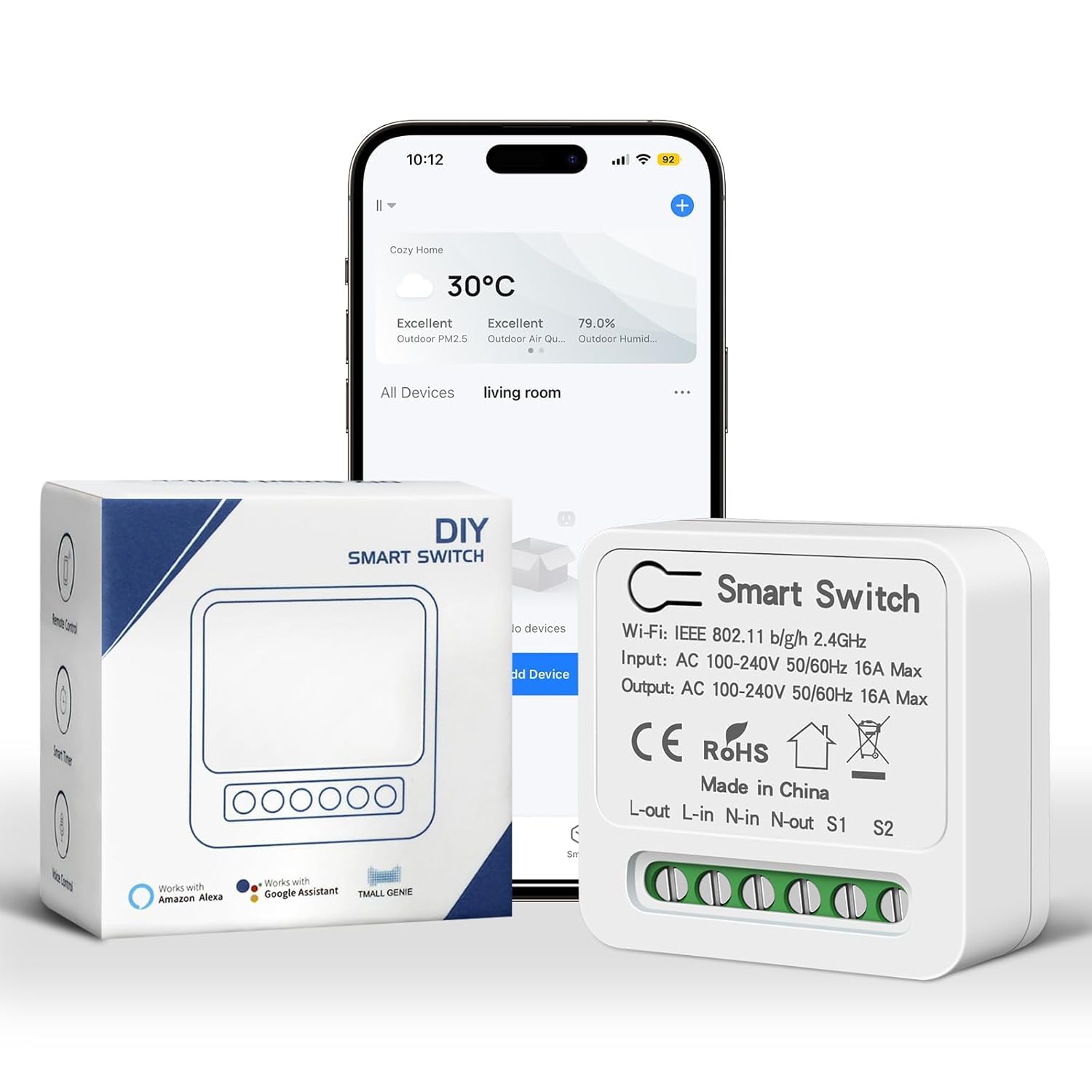 Hexonix Mini 16A Smart WiFi Switch – Smart Life APP, Alexa & Google Compatible, 2-Way, DIY Mode, Timer, LAN Control (No Hub)