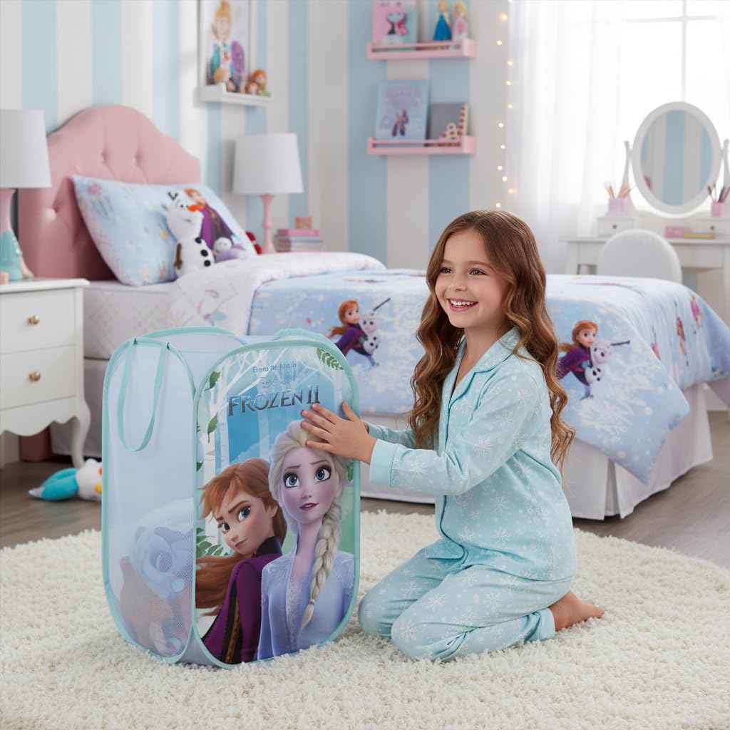 SUPERDIVER - Faltbarer Elsa und Anna-Korb - Lizenz offiziell Frozen - Ideal zur Aufbewahrung von Spielzeug und Kleidung - 36x36x58 cm - Leicht und kompakt