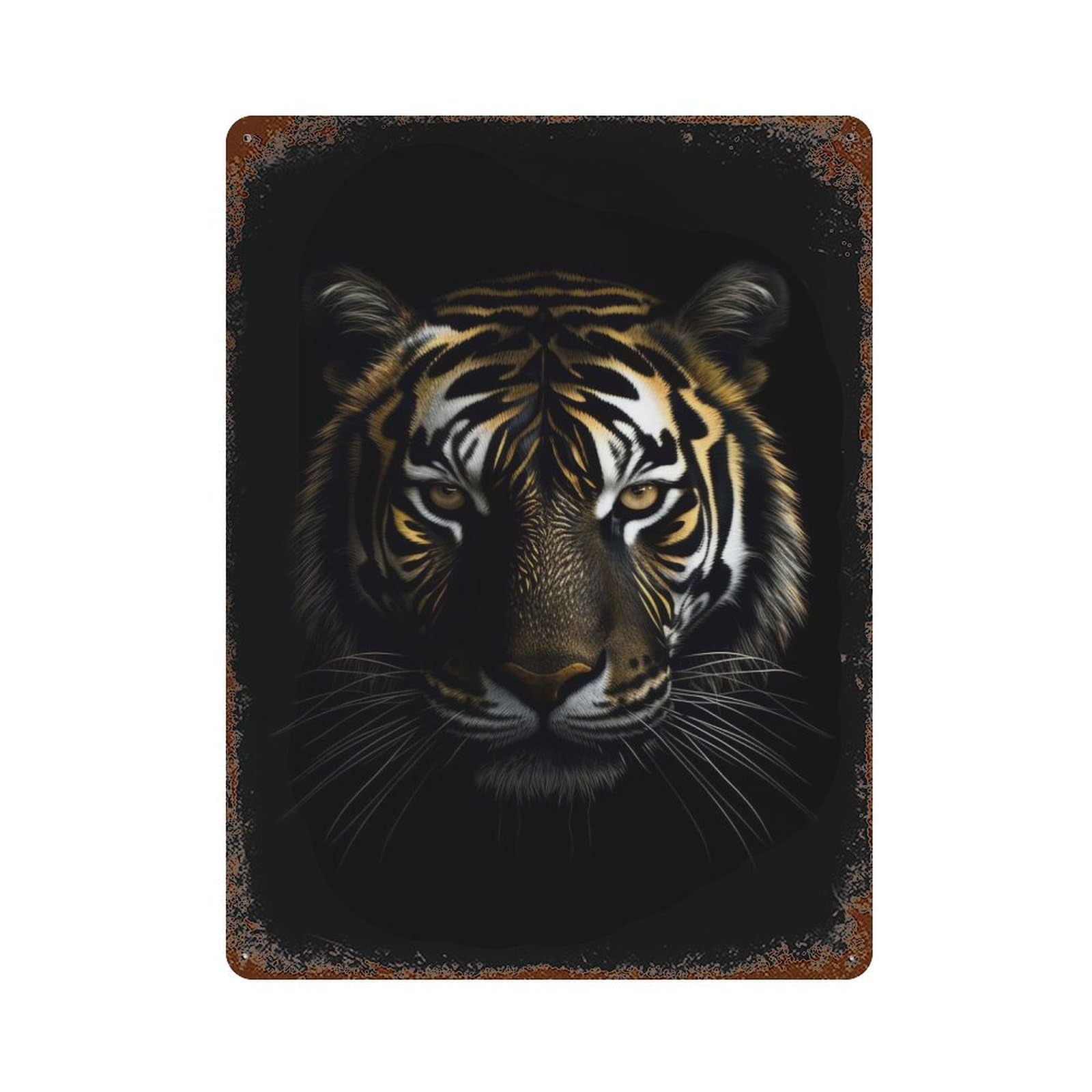Vintage Rust Metal Sign Tiger Dark Gold Animal 15.7"x11.8", Shabby Chic Decor for Cafe, Home Bar And Lounge Decor