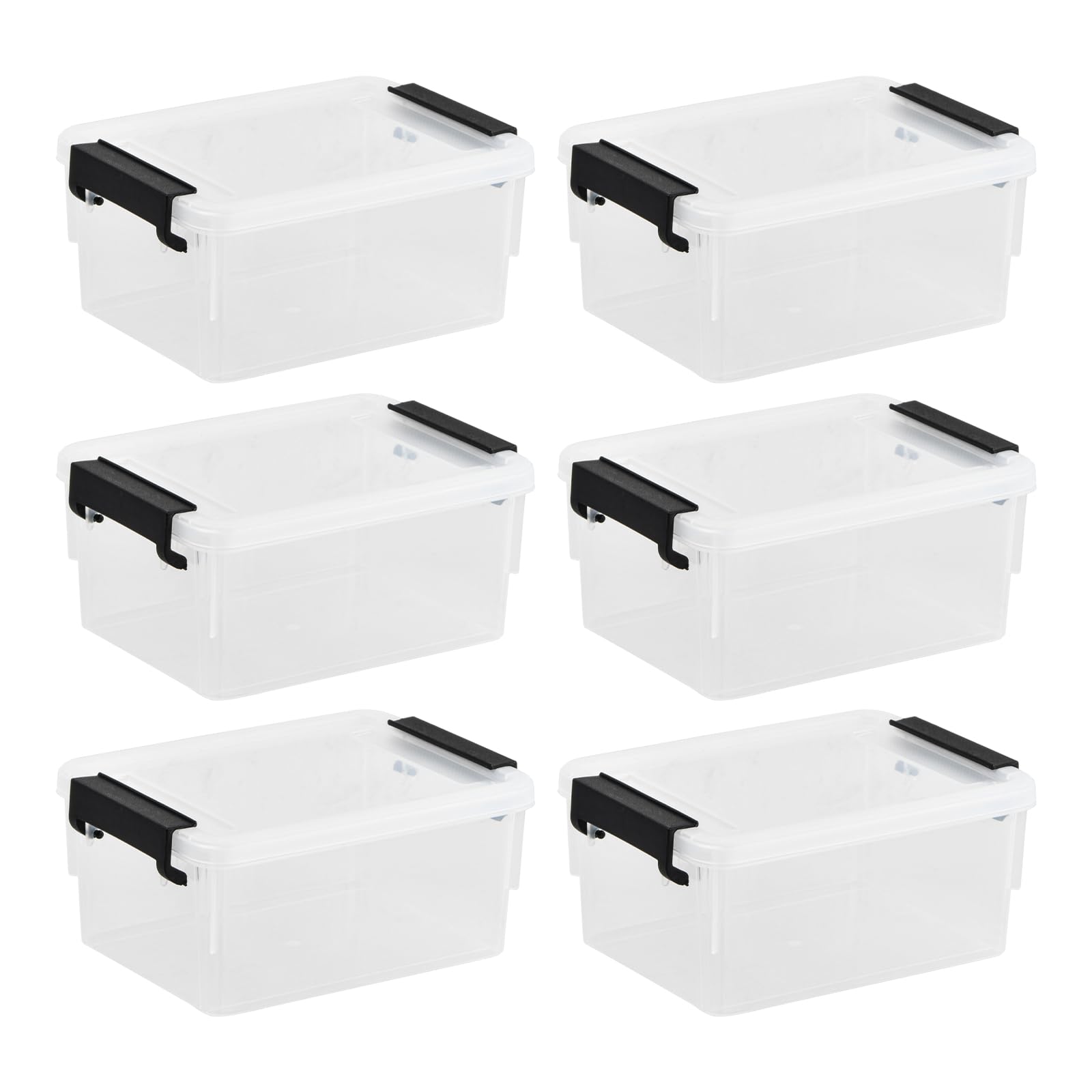 Dewocke Caja Pequeña con Tapa, Pack de 6 Cajas de Almacenaje Plástico Versátiles con Tapa, Caja de Plástico Transparente, Cierre Fácil, Apilable, para Recipientes Pastillas, Cuentas, Joyas