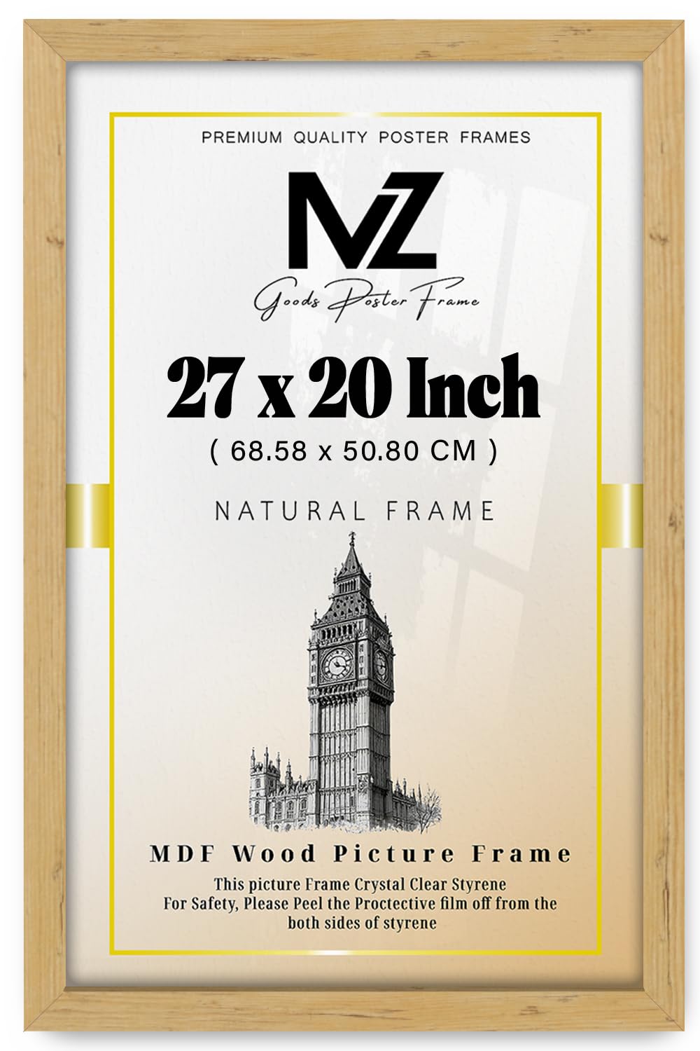 Mz Goods Pine | Mdf Poster Frame (68.58 X 50.80 Cm) 27" X 20" For Travel Posters/Pictures & Home Décor, Secure Hooks For Mounting [ ]