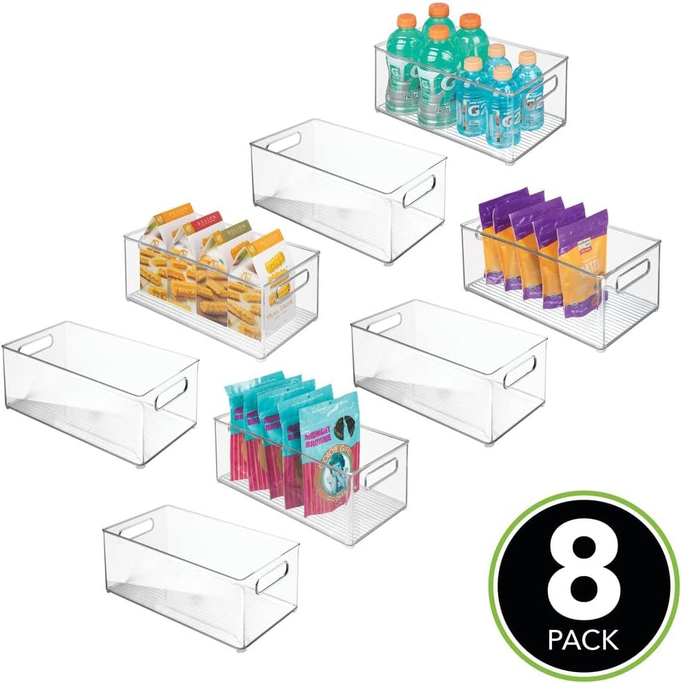 Blасk Frіdау - 80% оƒƒ mDesign Deep Plastic Kitchen Storage Organizer Container Bin for Pantry, Cabinet, Cupboard, Shelves, Fridge, or Freezer - Holds Dry Goods, Sauces, Condiments, Bottled Drinks, or Snacks, 8 Pack, Clear