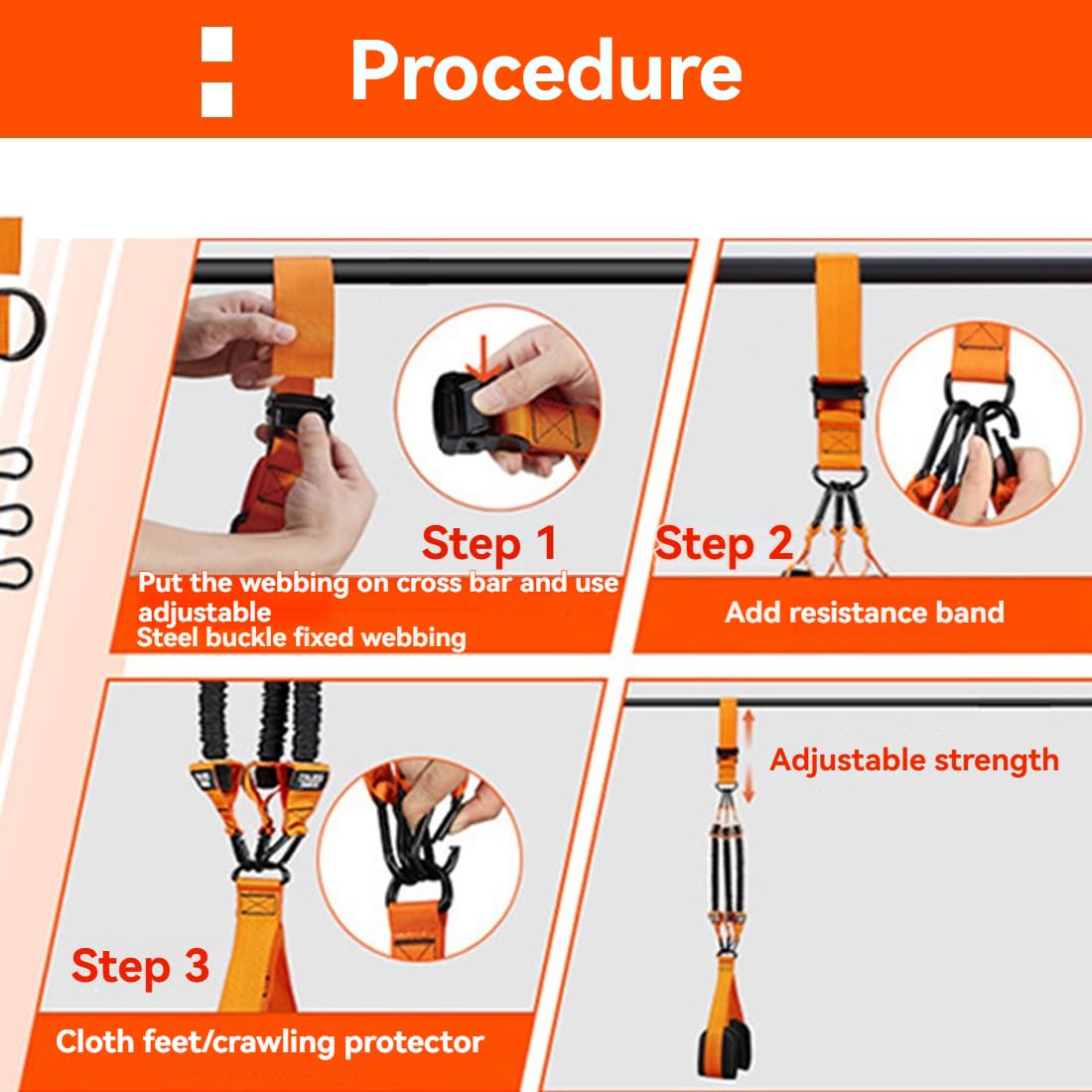 Steadilty - Fasce per trazioni, resistenti, per allenamento di resistenza, regolabili, per allenamento a casa, palestra, fitness