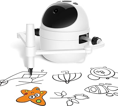 Drawing Robot Toys Painting Kit for Kids, Toddler Toys Birthday Gifts for 3-10 Girl Boy, Electronic Learning Toys with Intelligent Sensing 150 Cards, Interactive Painting Toy Set White