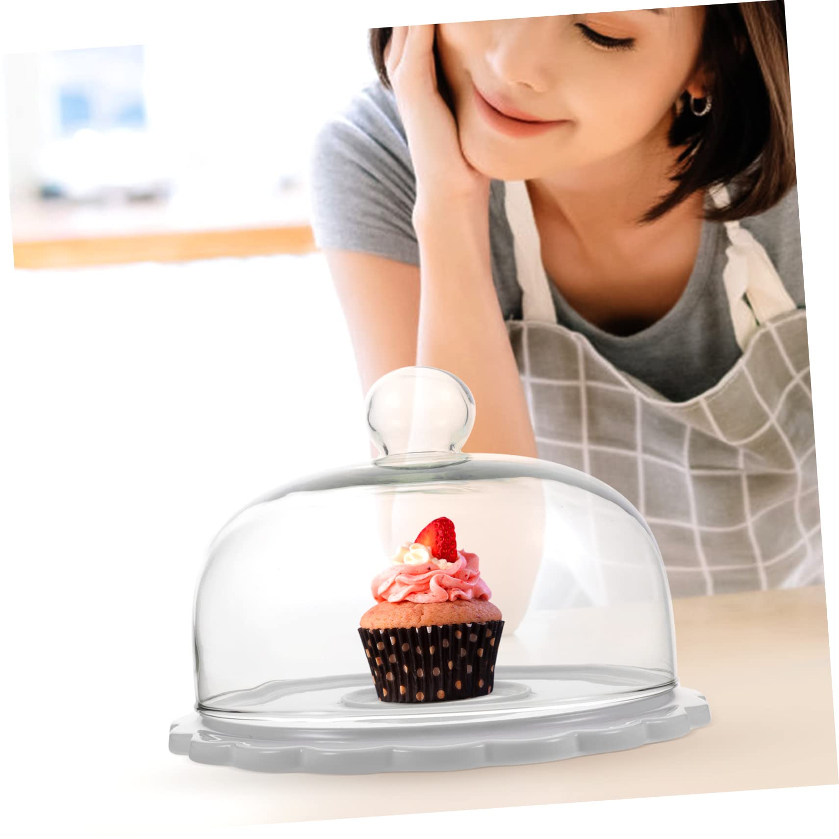 BESTYASH Alzata Per Torta in Vetro Con Copertura a Cupola, Piatto Espositore in Ceramica Da 23,5 Cm, Per Dessert e Dolci, Adatta a Matrimoni e Feste, Set Alzata Con Coperchio Trasparente Resistente