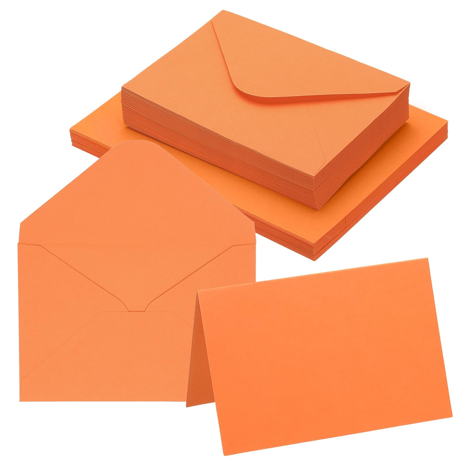 PATIKIL 10x15cm Blank Greeting Card and Envelopes, 50Sets Half Fold Note Cards and Envelopes Folded Right Angles Cardstock Greeting Card for Wedding Birthday Party Invitations, Orange Red