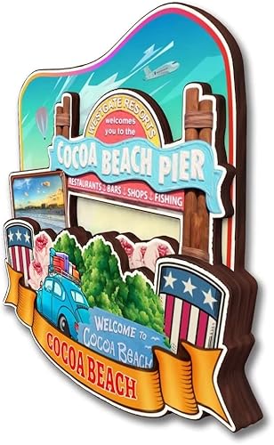 Miniatura 3 de Cocoa Beach - Imán para nevera de la colección de madera 3D de madera hecha a mano para viajes, recuerdos de la ciudad, decoración del hogar, regalo