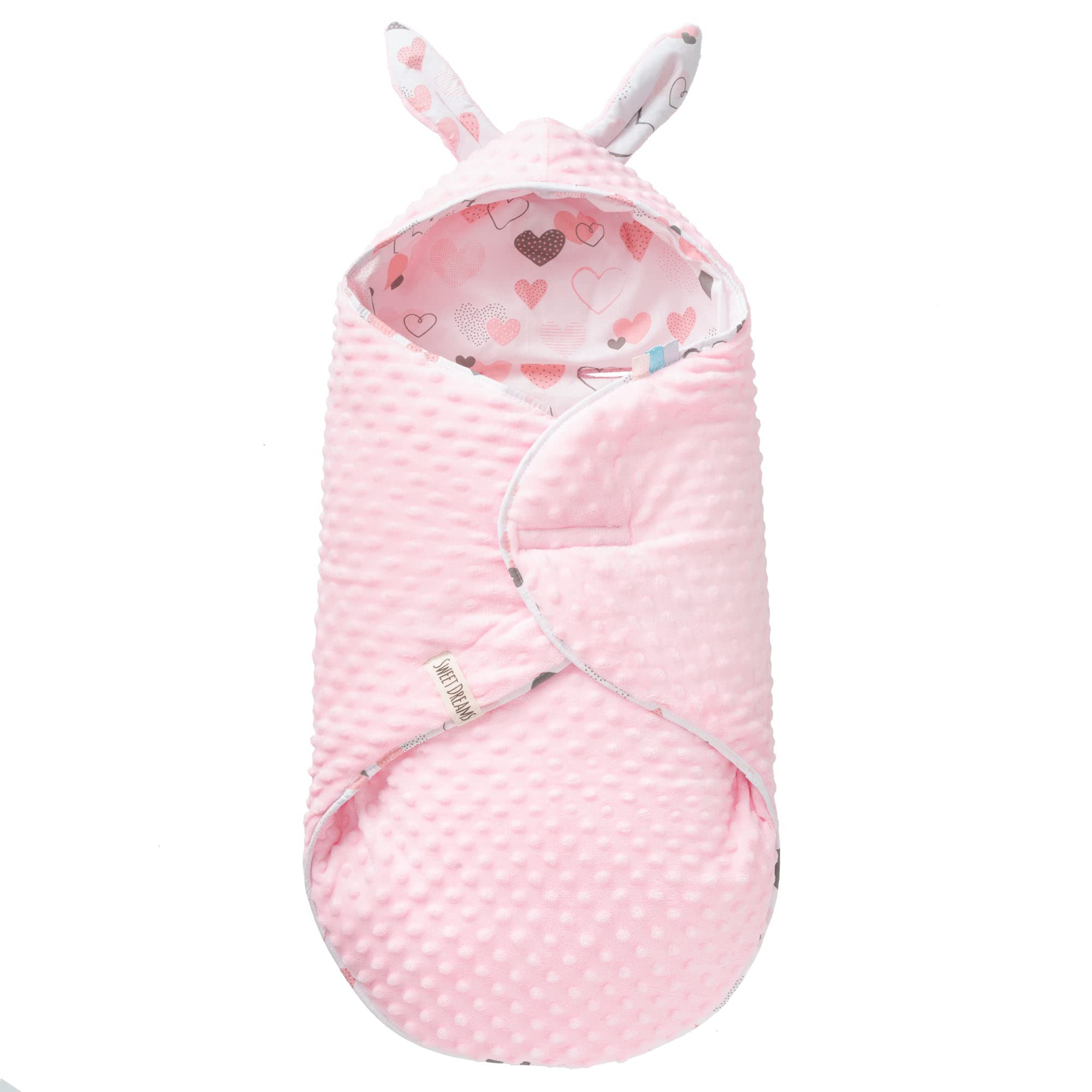 Mikos* Einschlagdecke für Babyschale Winter Kinderwagendecke, Fußsack Neugeborenes und Baby - Soft Minky und 100% Baumwolle, mit Füllung Kinderwagen Buggys z.B.Maxi Cosi 3 Punkt Gurt (37) (Rosa)