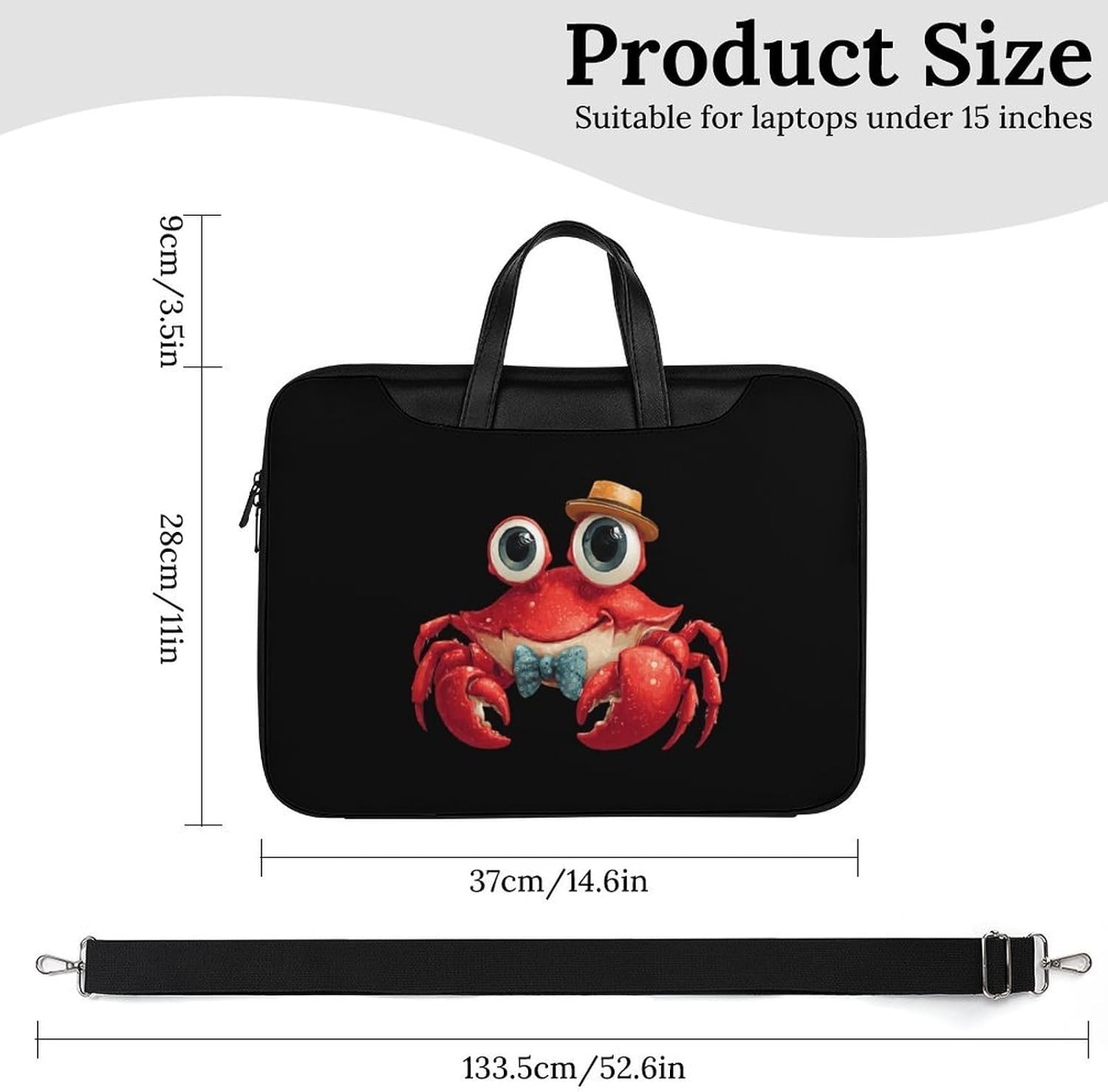 Funny Crab PU Shockproof Laptop Tote Bag image 3