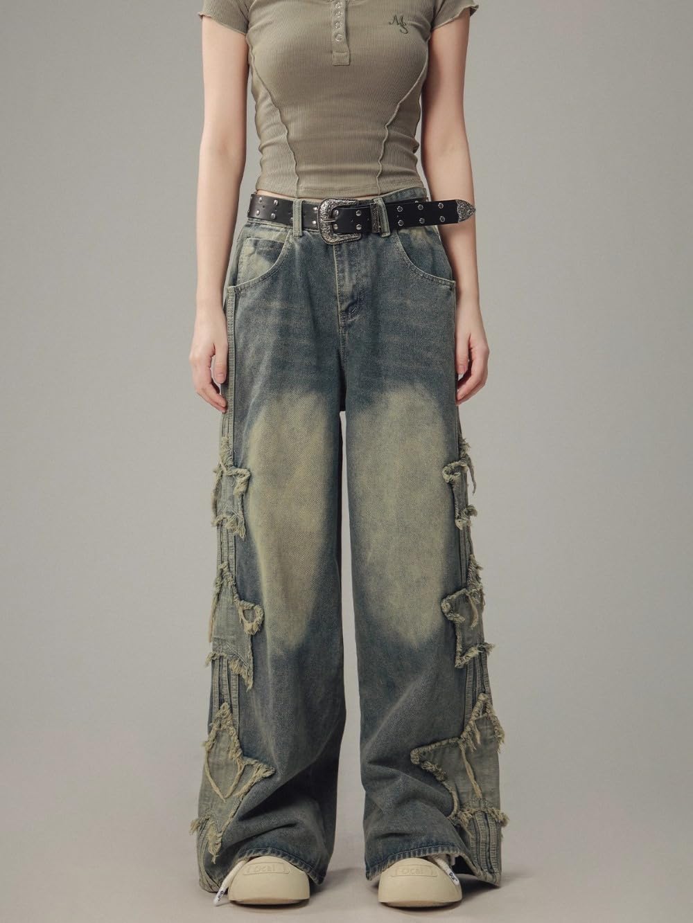 Y2K Baggy Ripped Jeans for Women – Wide Leg Butterfly Print & Star Patch Distressed Denim Pants High Waist Streetwear - Image 2