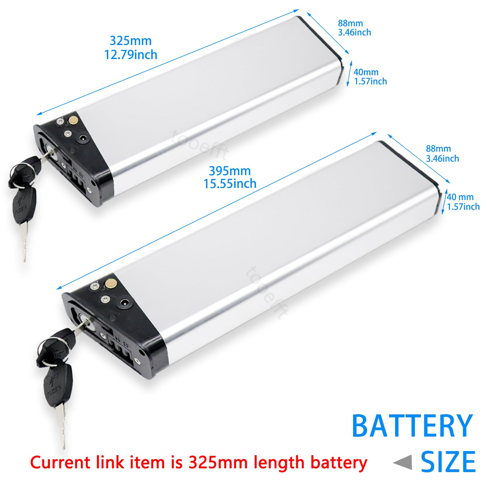 Batterie Vélo Électrique DCH-014 36V - 7.5-14Ah - Compatible ANCHEER, ADO A16, LANKELEISI - 325/395mm