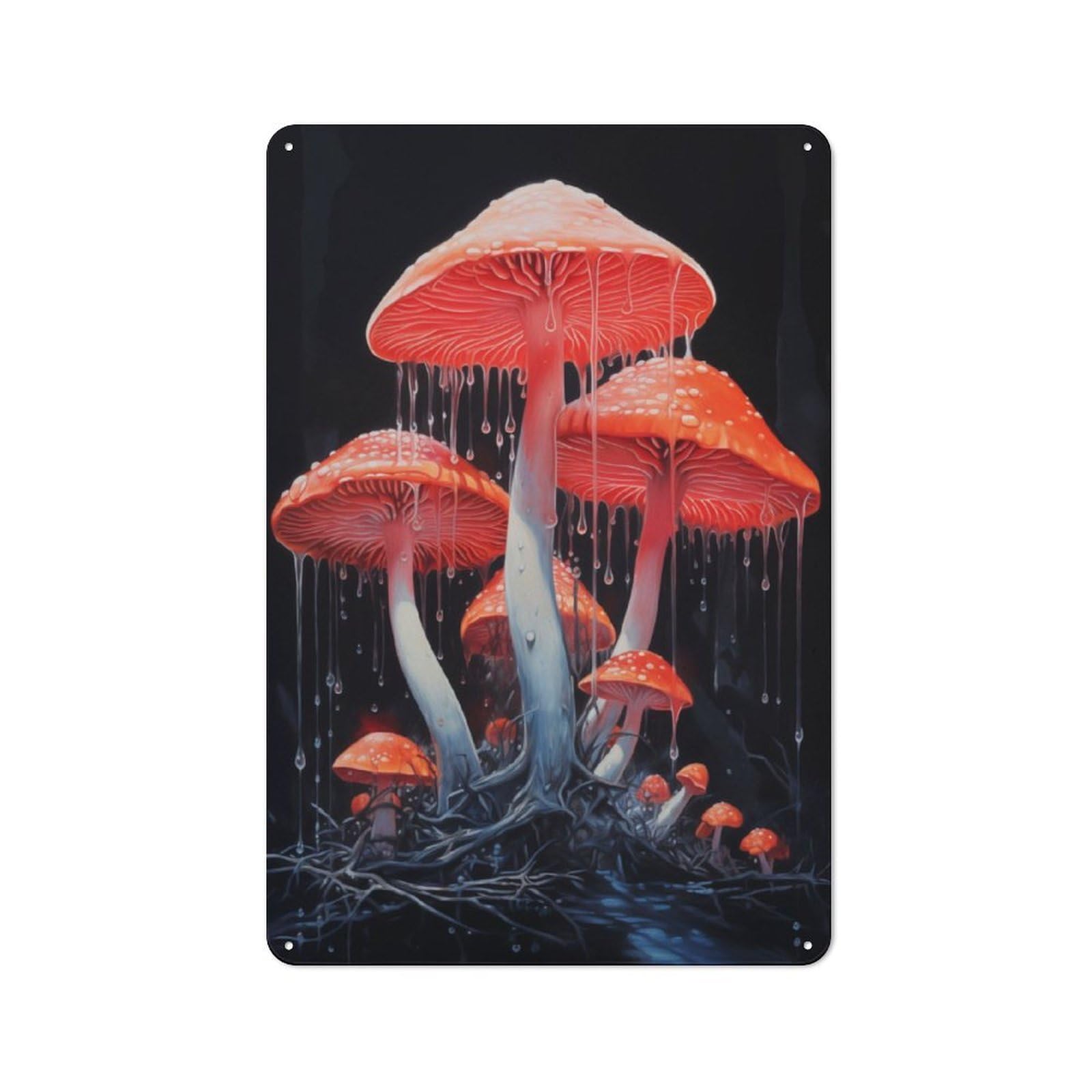 Nostalgic Neon Amanita Muscaria Decorative Tin Sign 30x20cm, Vintage Wall Decor for Lounge, Study, Pub Or Wall Gallery