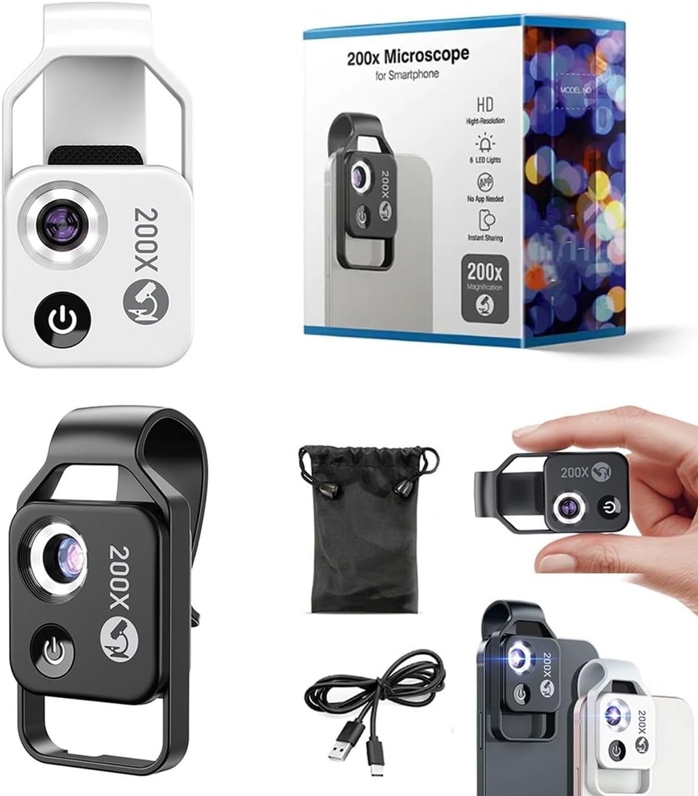 2025 New Nano Zoom 200x for iPhone,Nanozoom 200x for iPhone,Nano Zoom 200x High-Tech Clip-On Lens,Nanozoom,200x Pocket Microscope Camera,Magnification Zoom with cpl Lens (Black+White)