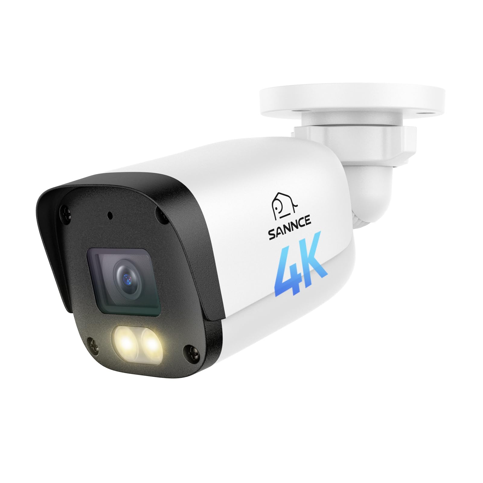 SANNCE 4K PoE Telecamera da Esterno, IP67 Videocamera Sorveglianza Esterno | Visione Notturna a Colori, Riconoscimento Intelligente di Persone/Veicolo, Registrazione Audio, Senza Alimentatore Rete