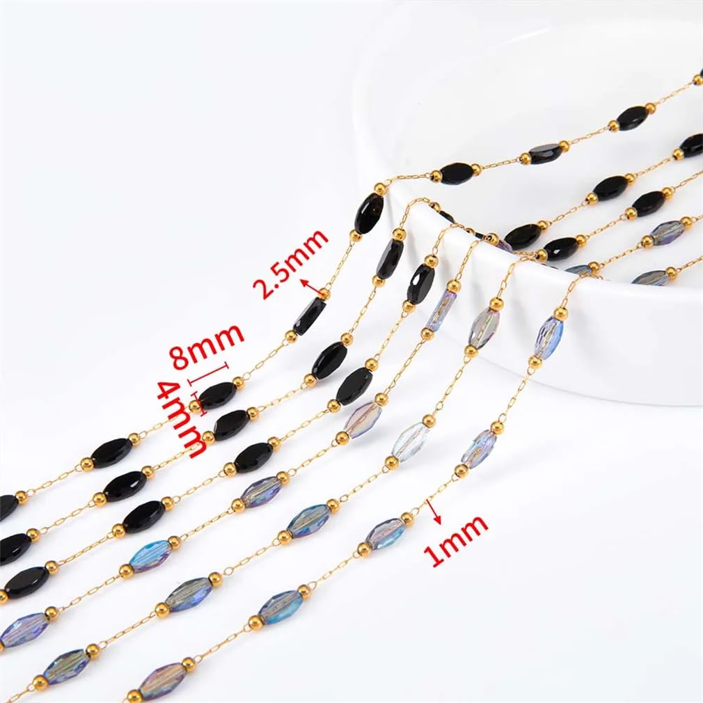 Schmuck verlängerte Ketten aus Edelstahl, 2 Meter 1 Meter Steine ​​Perlen Edelstahl Bunte Kristallperlen Ketten for DIY Halskette Armband Schmuckherstellung(2,1meter)