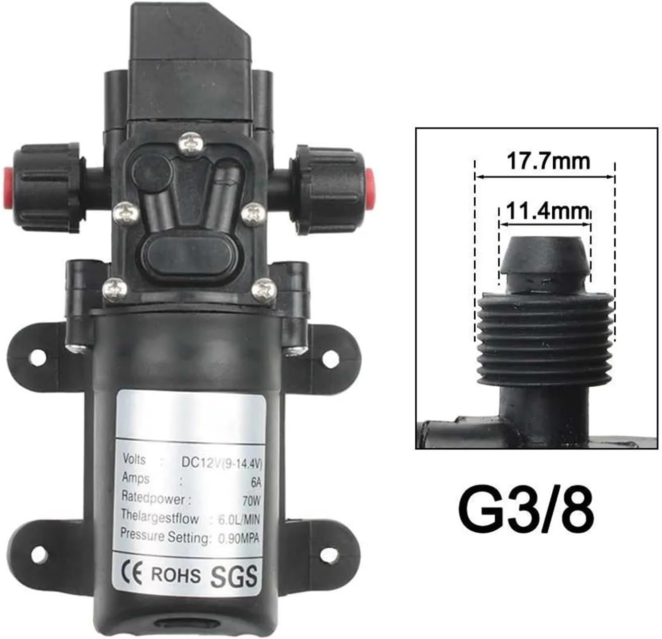 1PCS 12V 130PSI 6L/Min Water High Pressure Diaphragm Self Priming Pump 70W 72W 6A pipe 1/2(Only pump)