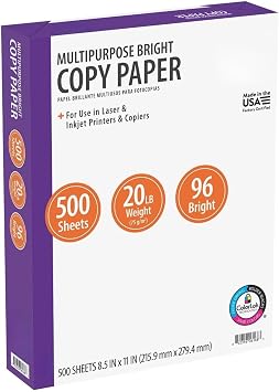 Multipurpose Bright Paper, 8.5" x 11", 96 Bright, White, 20 lb., 1 Ream 500 Sheets