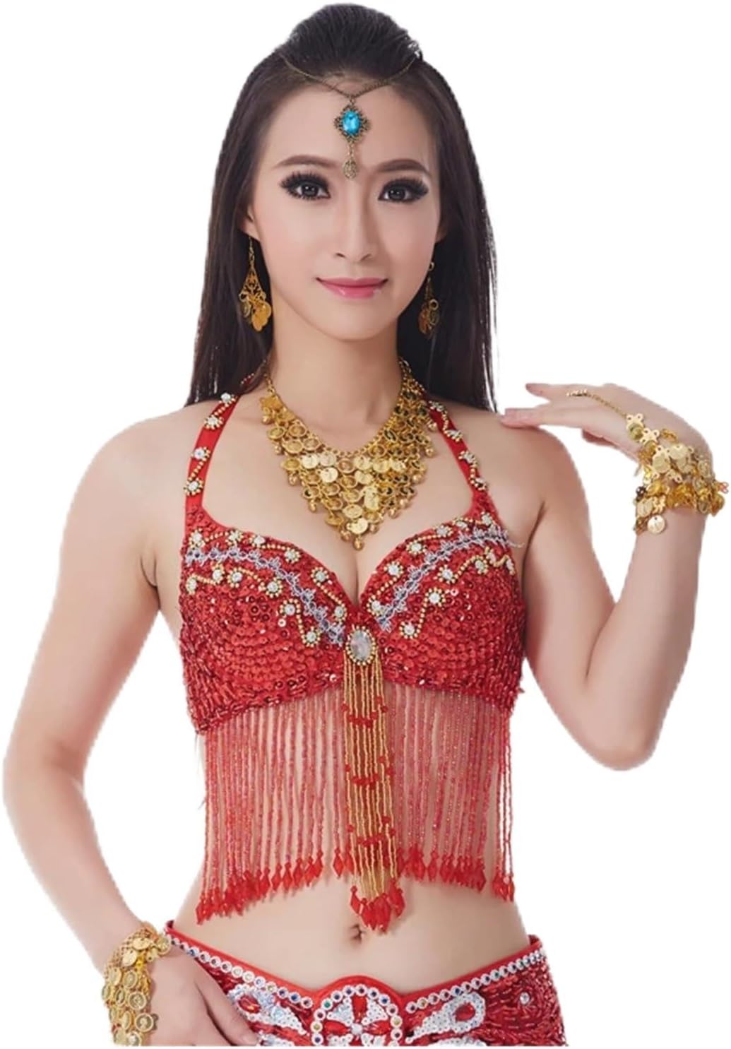 Womens Belly Dancing Bustier Bra Fashion Sparkle Glittering Handmade Dance Beaded BraTop for Raves Dances Carnival Costumes
