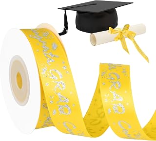 2026 Glitter Graduation Ribbon with 10 Yards,13/16 INCH Wide, Class of 2026 Graduation Congrats for Graduation Leis Congrats Grad Gift Wrapping Flowers Bouquets Certificate Party Decor (Yellow)