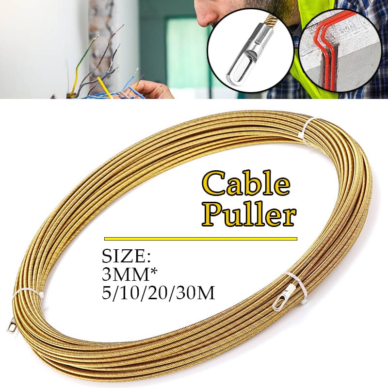 Tirador de Cables con Cinta, Carrete de Cinta pasacables de 3 mm, 5-30 m, Metal, Fibra de Vidrio, metálico(30m)