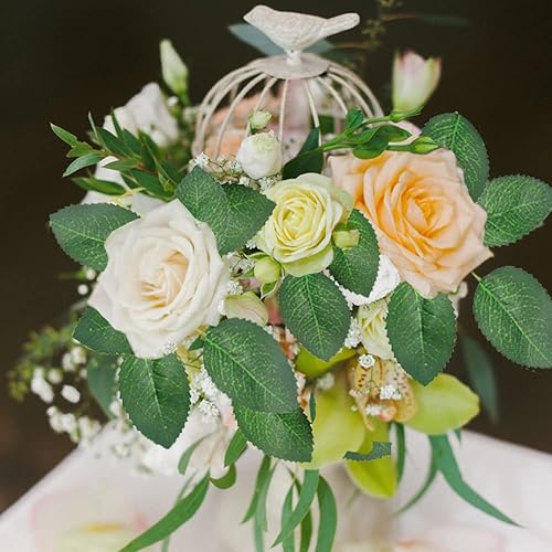 Miniatura 3 de Meiliy 60 hojas de rosa a granel, hojas de rosas artificiales para bricolaje, ramos de boda, centros de mesa, decoraciones de fiesta, corona de vid