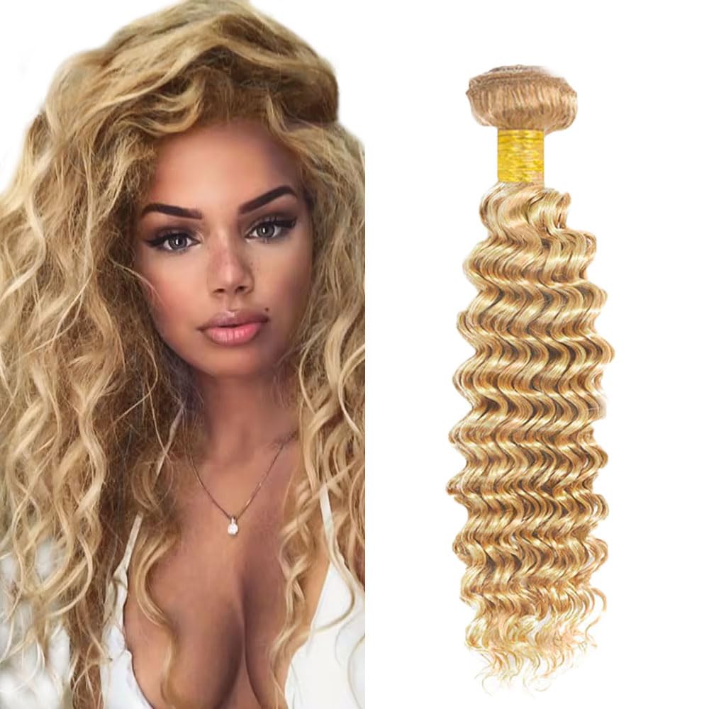 P27613 Bundle Blonde Deep Wave Human Hair Bundles 26 Inch Highlight Blonde Bundle Hair Weave Two Tone Honey Blonde Deep Wave Bundles Human Hair