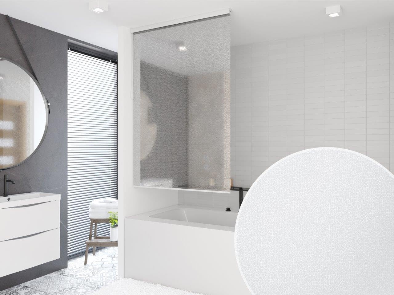 Rideau de douche semi-cassette 14 motifs et 13 largeurs au choix - Noir, vert, blanc, transparent, bleu, gris clair (pierre laiteuse, 170 x 240 cm)