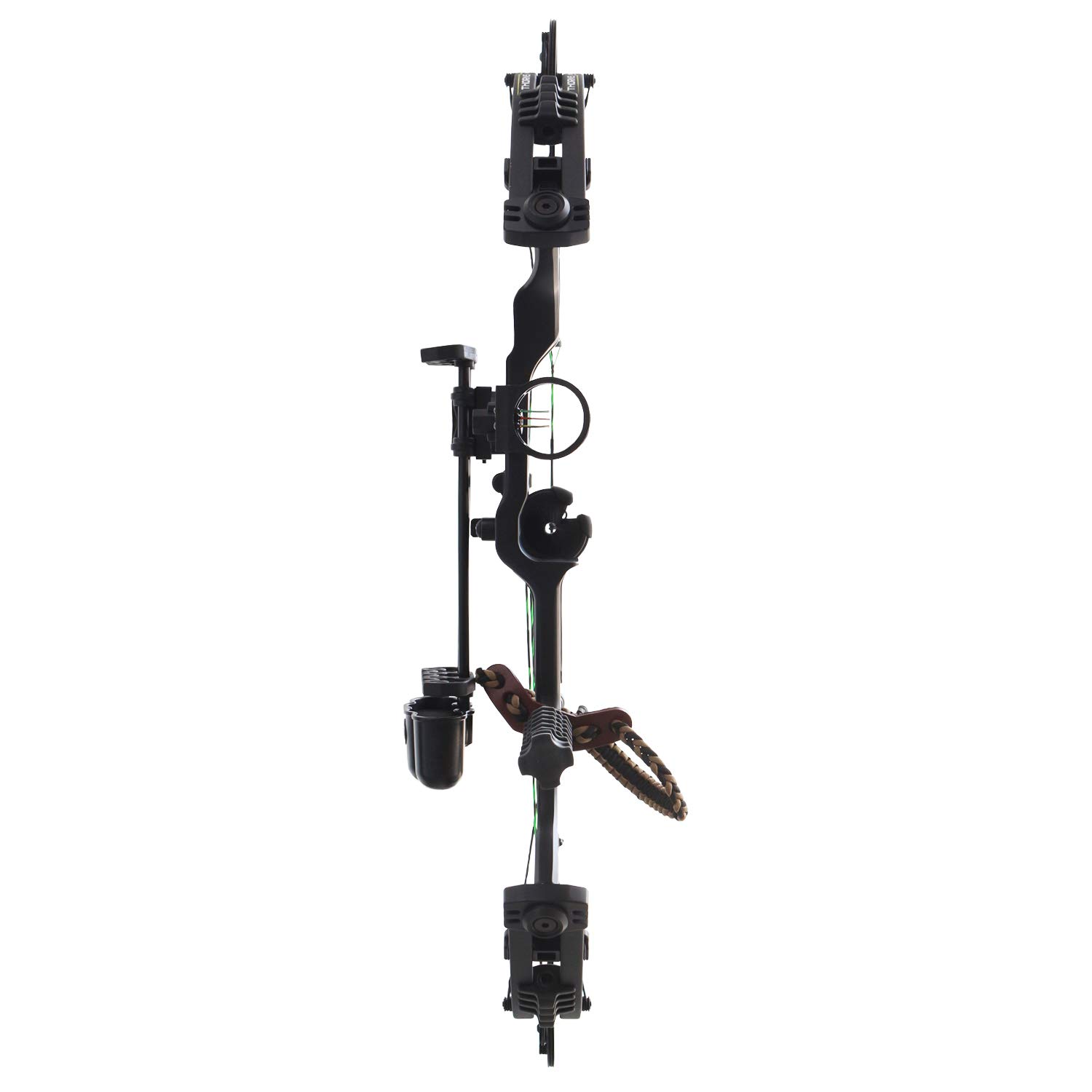 KIT- Arco di caccia di carrucole compound Hellbow Thorns, regolabile da 19-31"/ 30-70 LBS. Arco destro nero con corda verde e nera, ha un mirino a 3 pin, stabilizzatore e supporto per le frecce