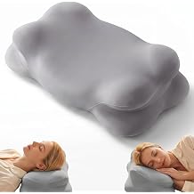 Cloud Pillow, Cervical Neck Pillows for Sleeping,Ergonomic Memory Foam Pillows for Side Sleepers, Adjustable Dual-Height Design with Washable Cooling Cover Gray