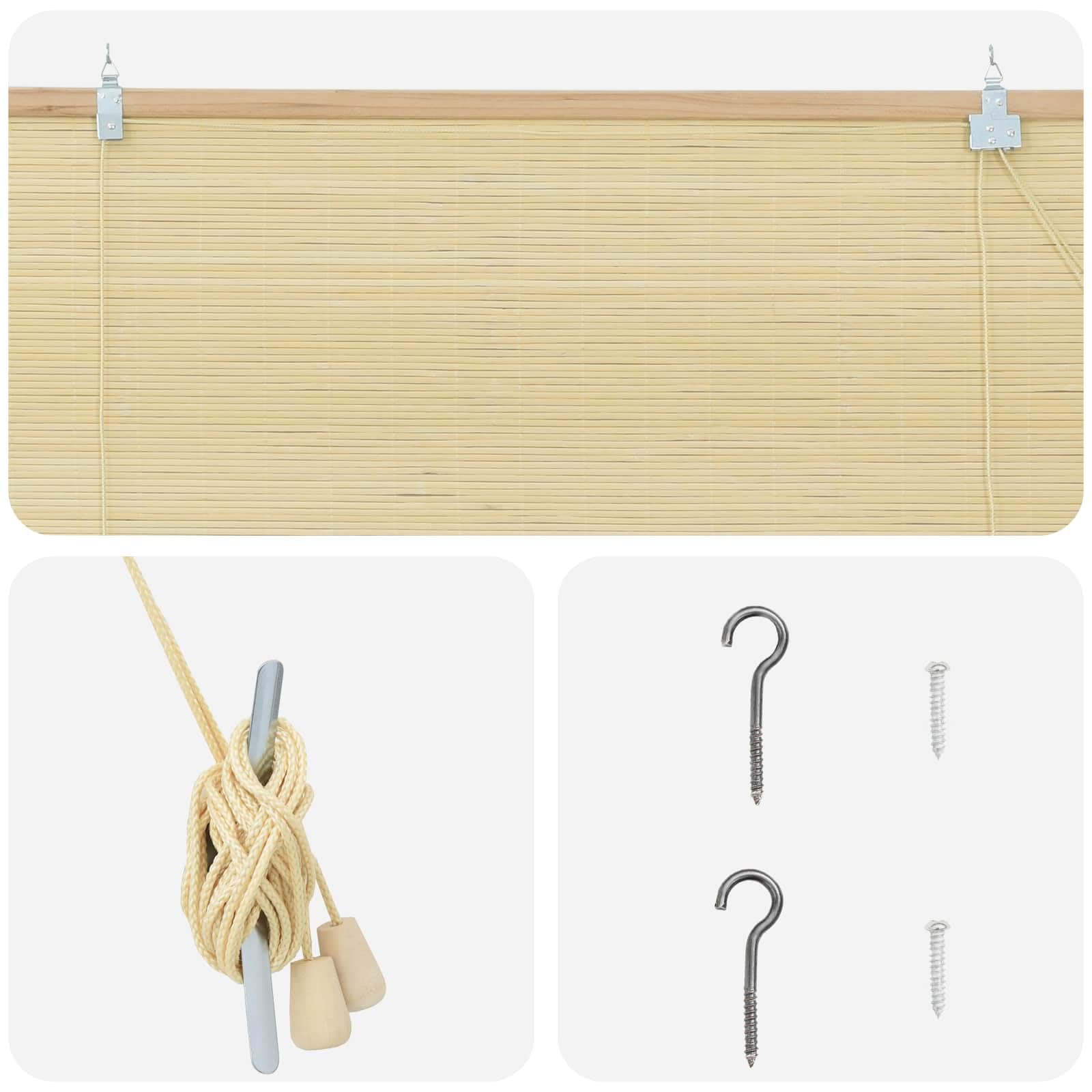Store enrouleur en bambou naturel résistant aux UV - 130 x 160 cm - Occultant - Pour salon, chambre à coucher, chambre d'enfant, cuisine, salle de bain, bureau - Montage facile - Fixation