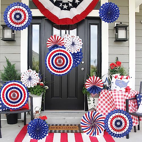 Image of 4th of July Patriotic Decorations Outdoor, Memorial Day Decorations, Fourth of July Decorations for Home, Hanging Paper Fans for Independence Flag Day Party Decor