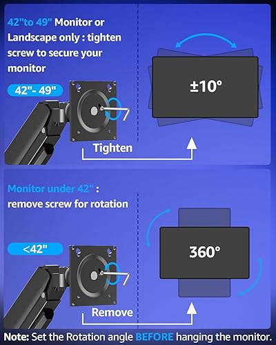 Miniatura 6 de MOUNTUP Soporte de monitor doble para apilamiento de pantalla curva de 49 pulgadas, brazo de monitor doble resistente con capacidad para 4.4-44