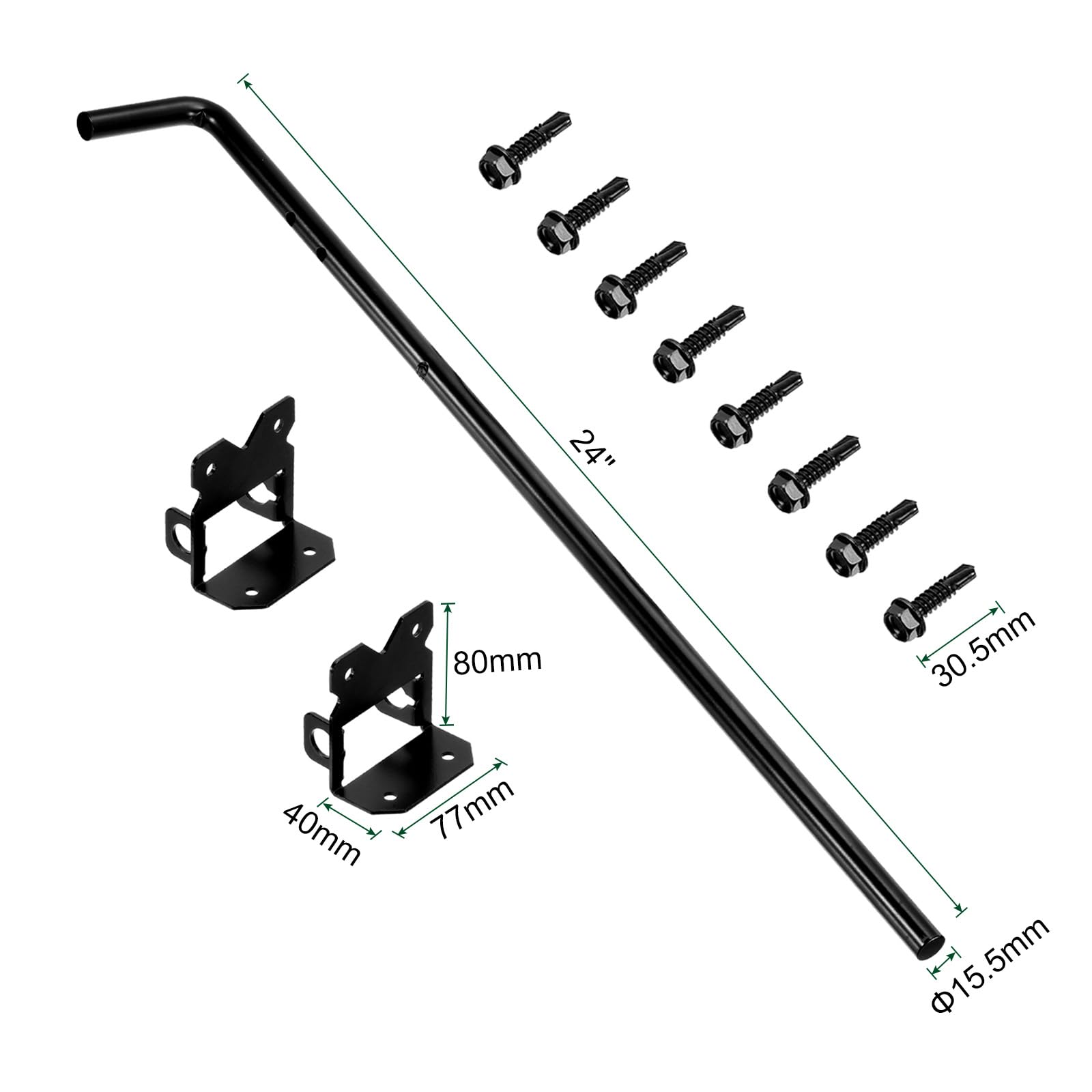 QUARKZMAN 24" Stockbolzen Torfallstab für Holzzaun 2Stk Eisen Tor Hardware Böden Riegel für Holzzaun und Haltetür Festhalten Tore Böden Schwarz