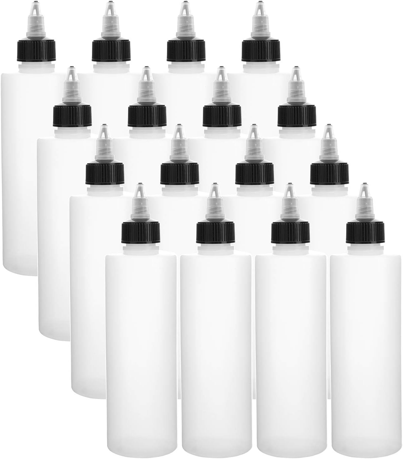 Bekith 16 Pack 8oz Plastic Squeeze Bottles with Twist Top Caps, Empty Dispensing Bottles for Cookie Decorating, Sauces, Condiments, Arts and Crafts