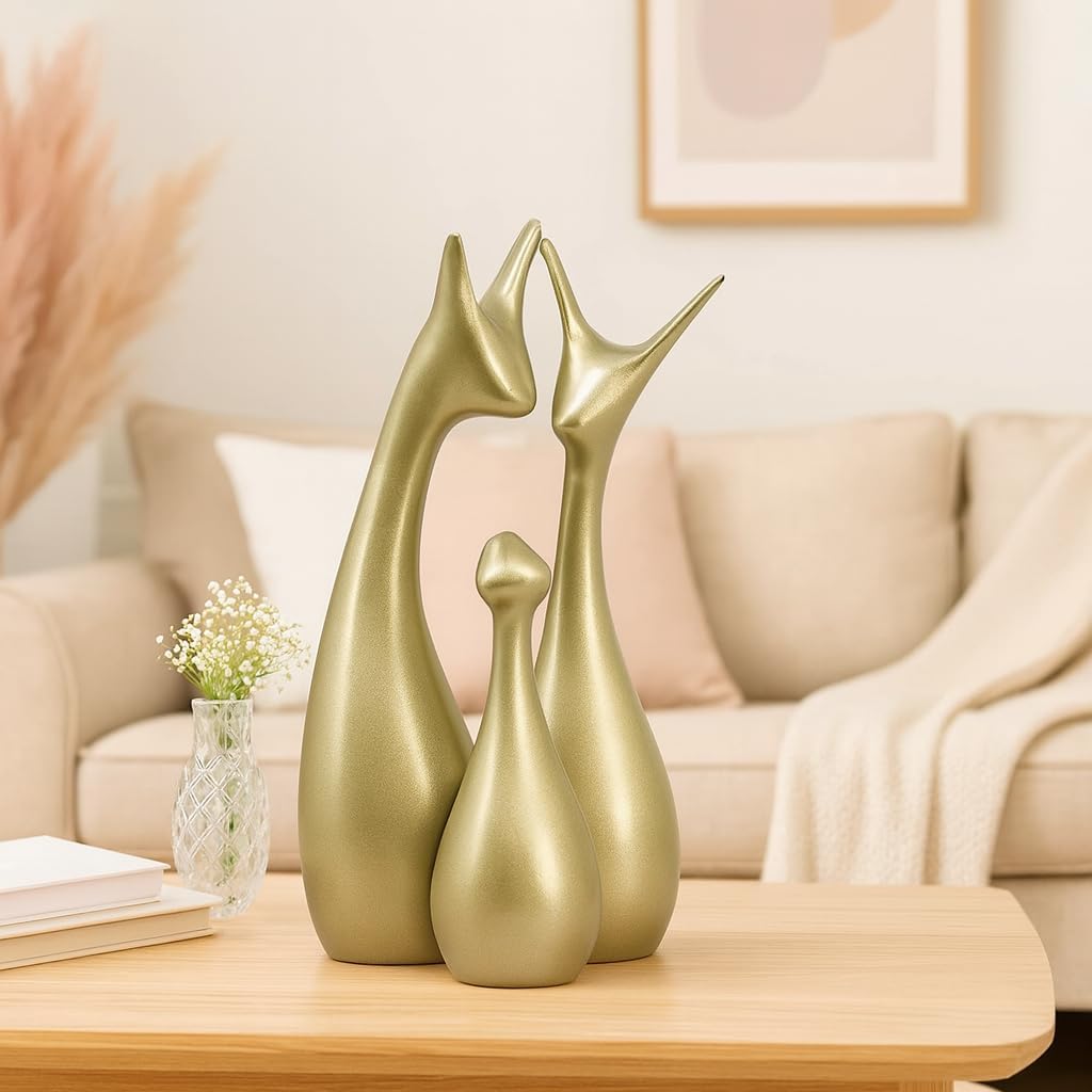 SRJANA Metallic Laurel Green Home Decor Lucky Deer Family Figurine (Set of 3, Laurel Green)