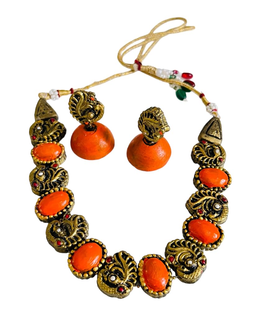VF Collection Terracotta hand made necklace, jhumka earrings, Antique gold, green and maroon set for womens (B0CDJKF9V4) Amazon Price History, Amazon Price Tracker