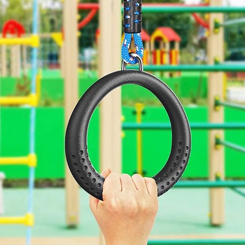 Miniatura 10 de Dolibest Juego de 2 anillos de gimnasia Ninja Line, anillo de mono, juego de accesorios de línea ninja para patio trasero, anillos de barra