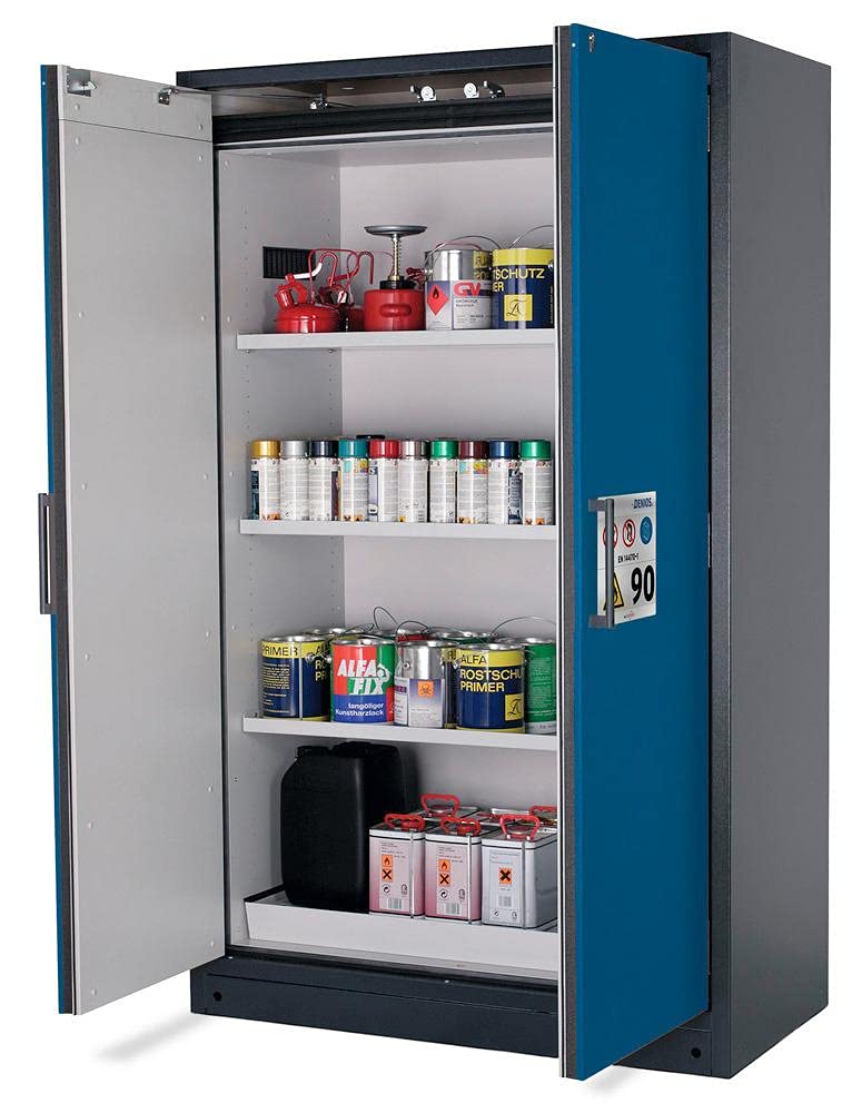 Gefahrstoffschrank, BxTxH 1200x615x1955 mm, 3 Böde n, 1 Auffangwanne mit Lochblecheinsatz, inkl. AGT