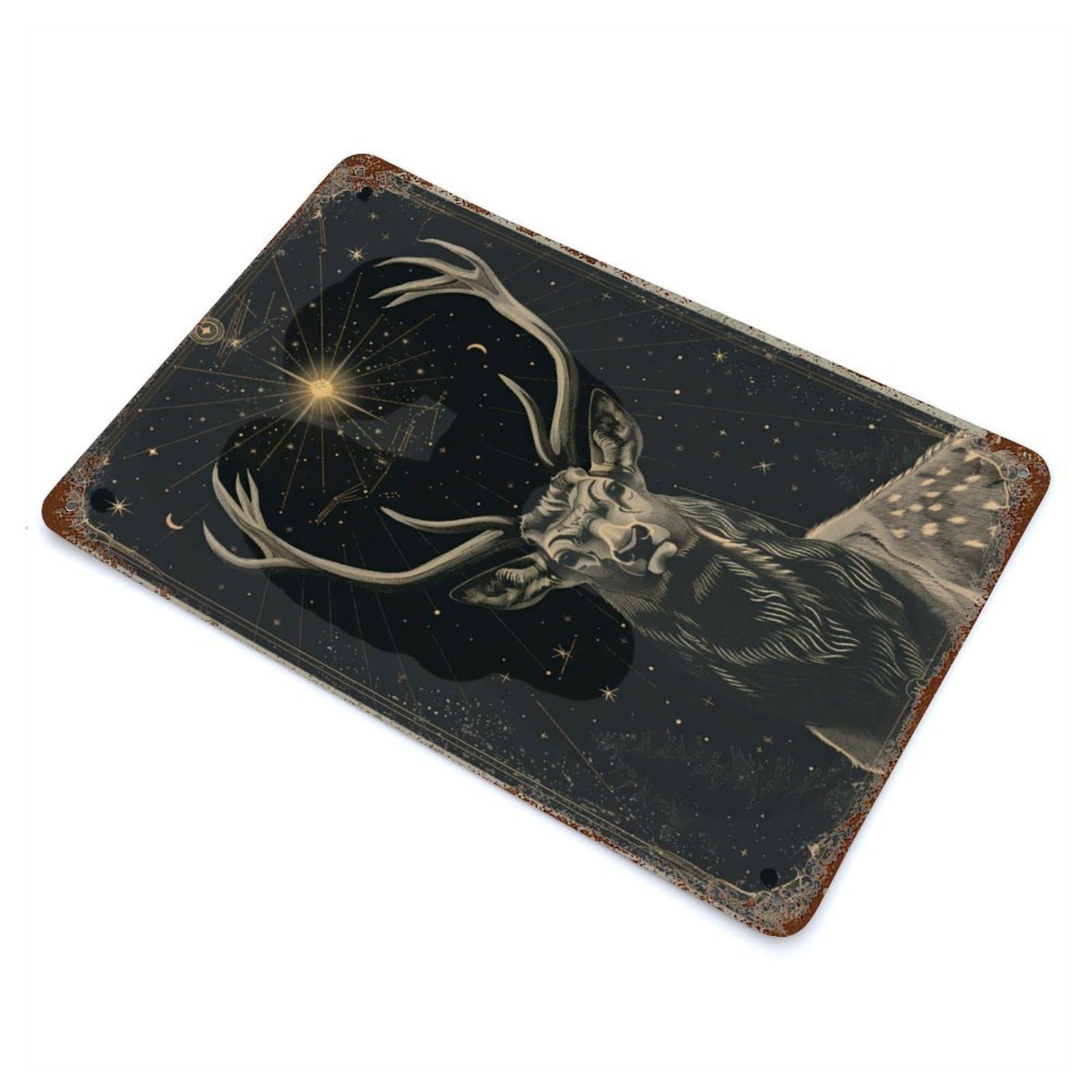 Rust Effect Starlit Deer Vintage Rust Metal Sign 11.8"x7.9", Vintage Wall Decor for Garage, Bar And Workshop Decor