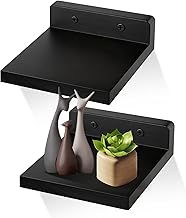 2Pack Small Wooden Square Floating Shelves, Black Floating Display Wall Shelf for Figurine Plants Mini Speaker Baby Monitor Camera Decorative Wood shelves for Living Room Bedroom Kitchen 13X13cm